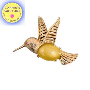 Vintage 1960s Signed Napier Yellow Cabochon Hummingbird Brooch